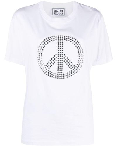 Moschino Jeans Crystal-embellished Cotton T-shirt - White