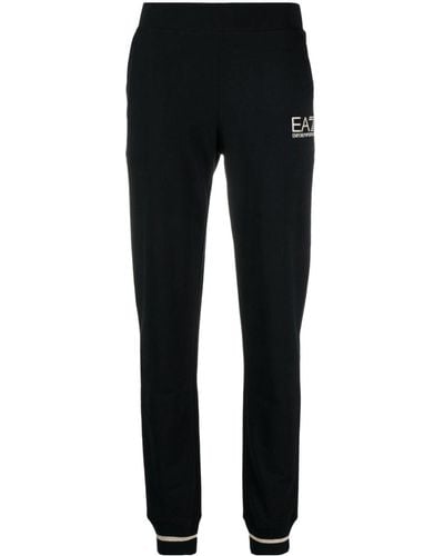 EA7 Pantalones de chándal ajustados con logo - Negro