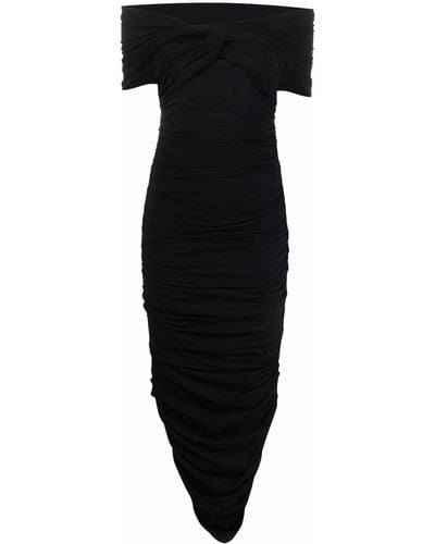 Khaite Black Ruched Fitted Midi Dress