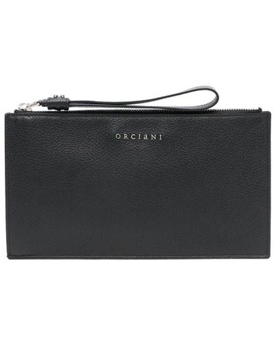 Orciani Logo-lettering Leather Clutch Bag - Black