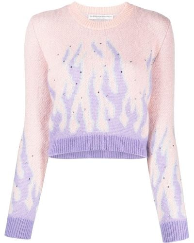 Alessandra Rich Flame-print Knitted Jumper - Purple