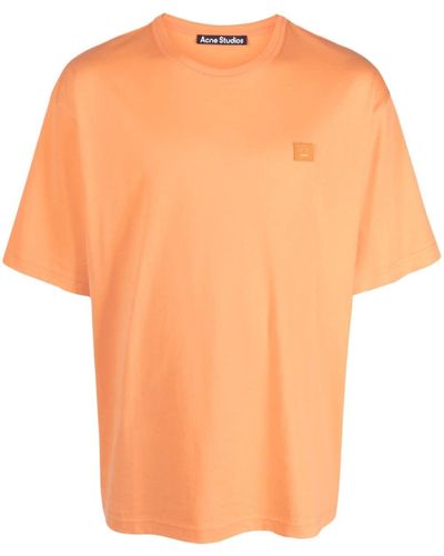 Acne Studios Face-motif Organic Cotton T-shirt - Orange