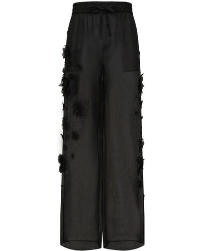 Dolce & Gabbana Floral-appliqué Silk Trousers - Black