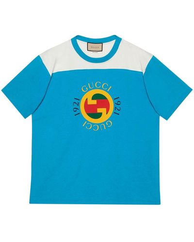 Gucci T-shirt en coton à logo imprimé - Bleu