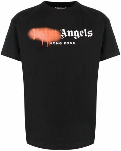 Palm Angels Camiseta Hong Kong con logo en espray - Negro