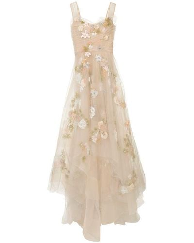 Marchesa Tulle Corseted Ballgown With 3d Acrylic Flowers - Multicolor
