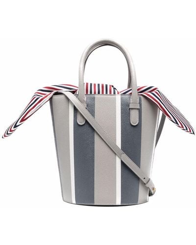 Thom Browne Rwb Stripe Lining Bucket Bag - Gray
