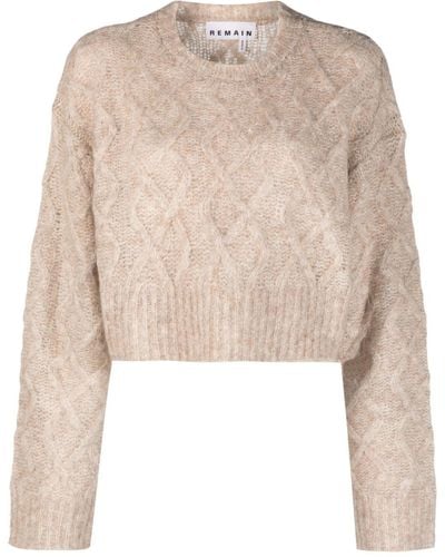 Remain Cable-knit Cropped Wool Blend Sweater - Natural