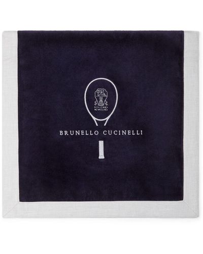 Brunello Cucinelli Asciugamano con ricamo (85cm x 44cm) - Blu