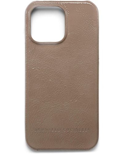 Brunello Cucinelli Logo-stamp Leather Phone Case - Brown