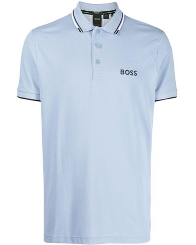 BOSS コントラストトリム ポロシャツ - ブルー