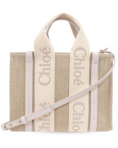 Chloé Small Woody Logo-strap Tote Bag - Natural