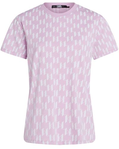 Karl Lagerfeld T-shirt en coton biologique à motif monogrammé - Rose