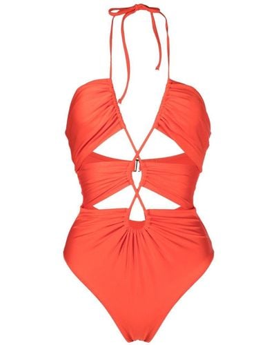 Noire Swimwear Cut-out Plunging V-neck Swimsuit - Red