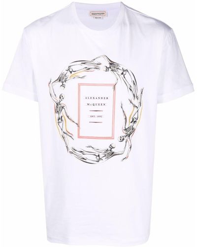 Alexander McQueen T-shirt Met Skeletprint - Wit