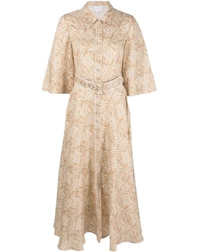 Ixiah Stonemark-print Flared Midi Dress - Natural