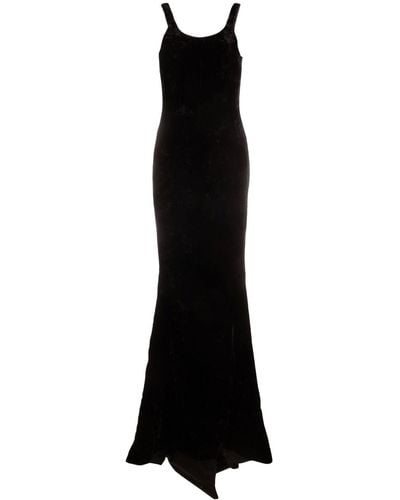 Saint Laurent Robe longue en velours à design sans manches - Noir