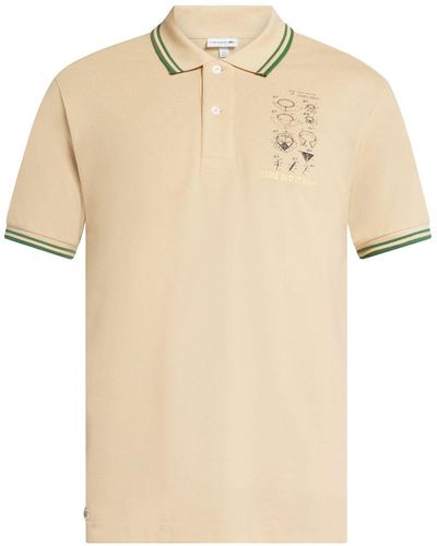 Lacoste Slogan-embroidered Cotton Polo Shirt - Natural