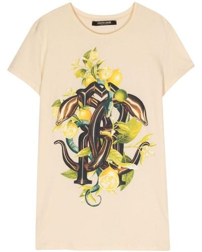 Roberto Cavalli T-shirt Met Monogramprint - Naturel