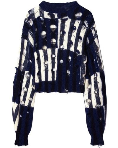 Off-White c/o Virgil Abloh Shibori Distressed Knitted Sweater - Blue