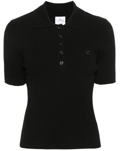 Courreges Logo-patch Knitted Polo Top - Black