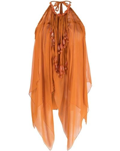 Alberta Ferretti Beaded Halter Silk Top - Orange