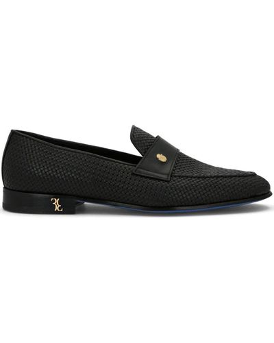 Billionaire Basketweave Leather Loafers - Black