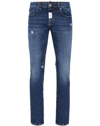 Philipp Plein Halbhohe Slim-Fit-Jeans - Blau