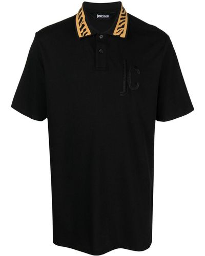 Just Cavalli Chenille Logo-patch Cotton Polo Shirt - Black