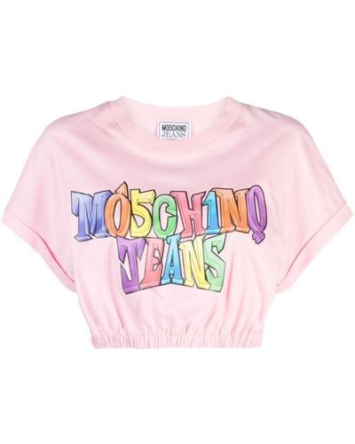 Moschino Jeans Cropped-T-Shirt mit Logo-Print - Pink