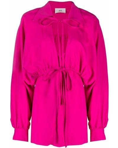 Ami Paris Bow-detail Long-sleeve Dress - Pink