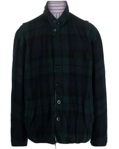Sacai Checked Reversible Wool Jacket - Black