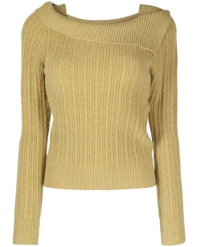 B+ AB Square-neck Knitted Sweater - Yellow
