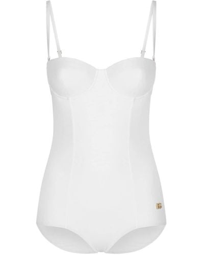 Dolce & Gabbana Logo-plaque Swimsuit - White
