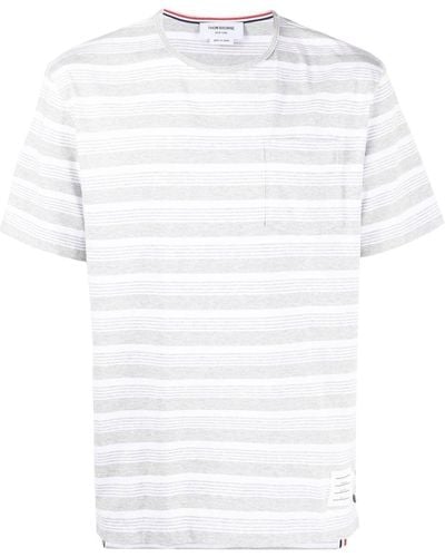 Thom Browne Logo-patch Striped T-shirt - White