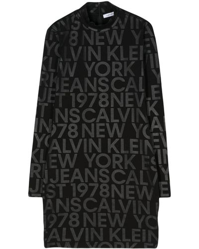 Calvin Klein Logo-print Mini Dress - Black