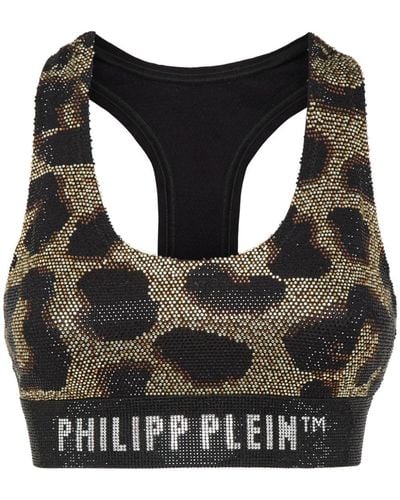 Philipp Plein Top corto con estampado de leopardo - Negro