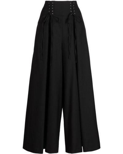 Noir Kei Ninomiya Lace-up Wool Palazzo Pants - Black