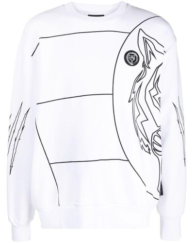 Philipp Plein Logo Tiger-print Sweatshirt - White
