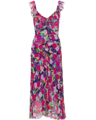 Nissa Floral-print Midi Dress - Purple