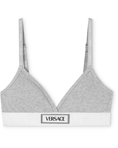 Versace Bralette A Coste Con Logo 90s Vintage - White