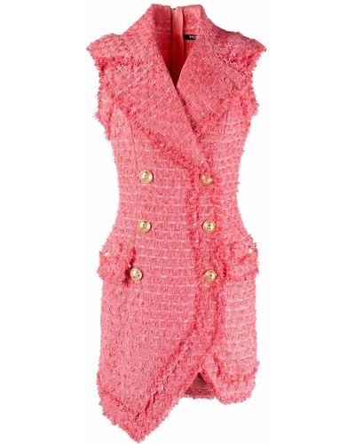 Balmain デコラティブボタン ツイードドレス - ピンク