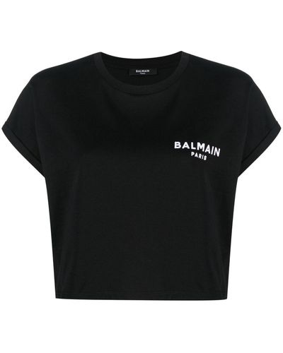 Balmain T -shirt Mit Flockendem Logo -druck - Zwart
