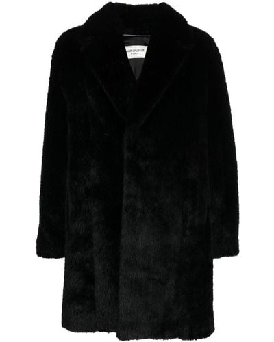 Saint Laurent Faux Fur Mid-length Coat - Black