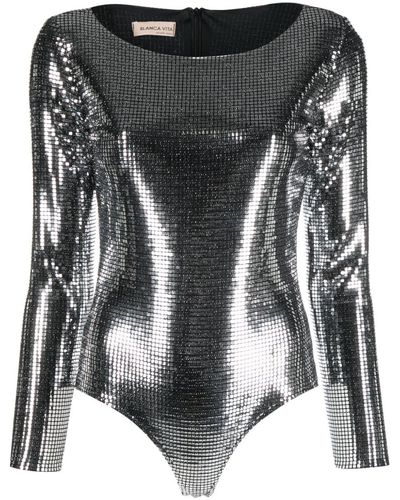 Blanca Vita Metallic-finish Long-sleeve Bodysuit - Black