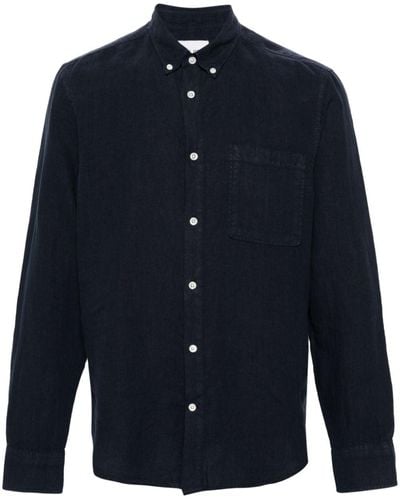 NN07 Leinenhemd mit Button-down-Kragen - Blau