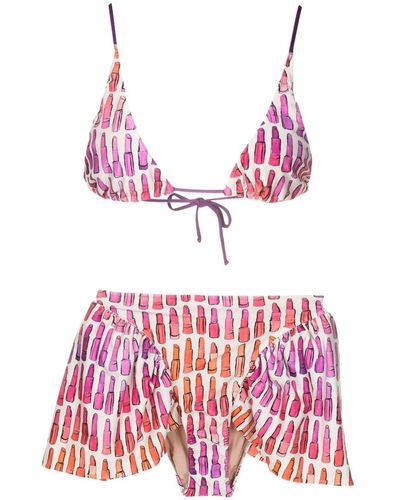 Adriana Degreas Lipstick-print High-waisted Bikini Set - Red