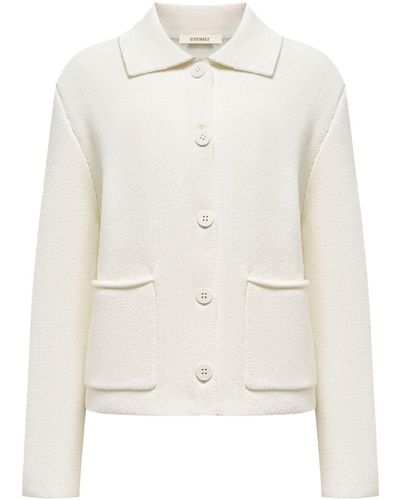 12 STOREEZ Spread-collar Cotton Cardigan - White