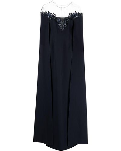 Marchesa Verzierte robe aus crêpe mit tüllbesatz und cape-effekt - Blau