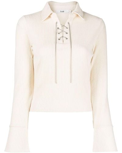 B+ AB Tie-fastening Ribbed Polo Top - White